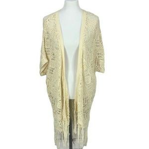 Wet Seal Woman's White Crochet Ivory Color Fringe Cardigan‎ Duster Size 3X